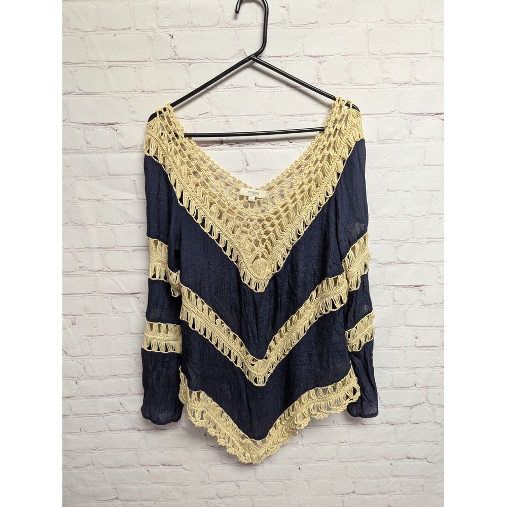 Womens Crochet Tunic Boho Peasant Cottagecore Western Lrg UMGEE USA 1000